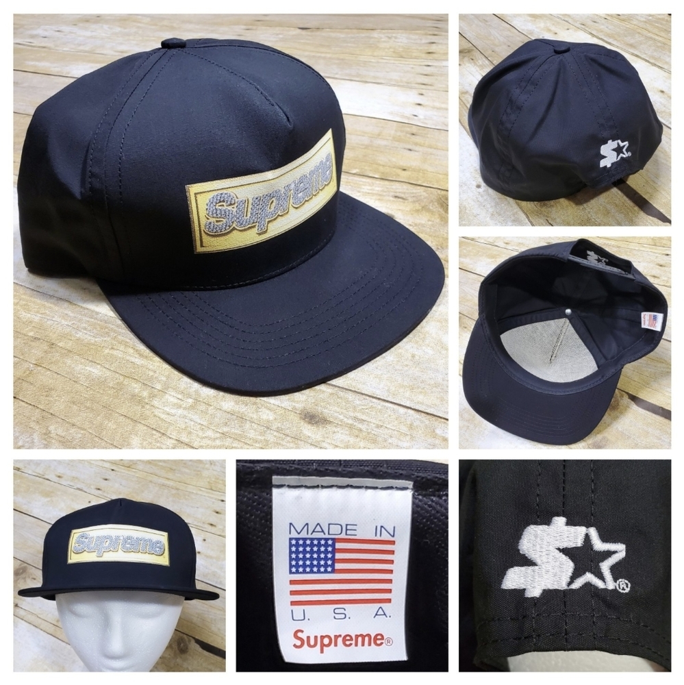 New Supreme x Starter Bling Box Logo 5-Panel Cap Rare Blk SS13 Release Snapback
